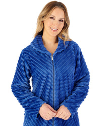 Slenderella Women Supersoft Rib Fleece 50" Zipped Housecoat