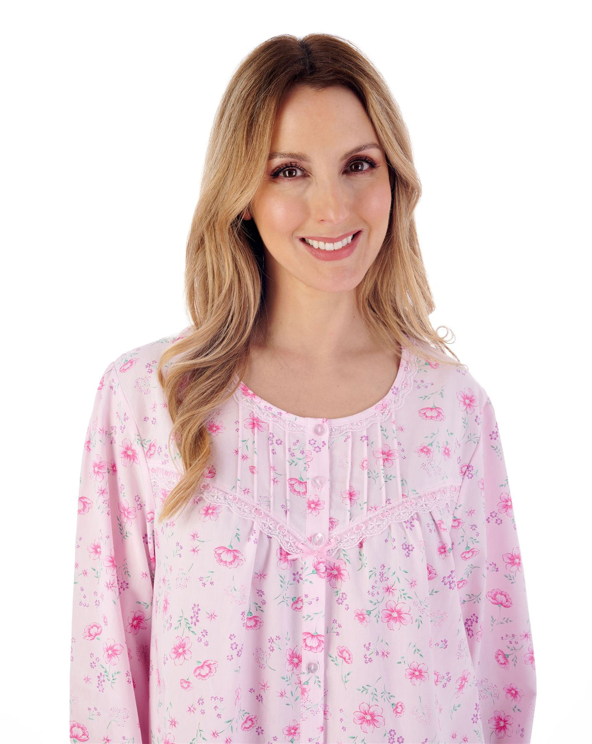 Slenderella Womens 100% Woven Cotton Long Sleeve Button Nightie