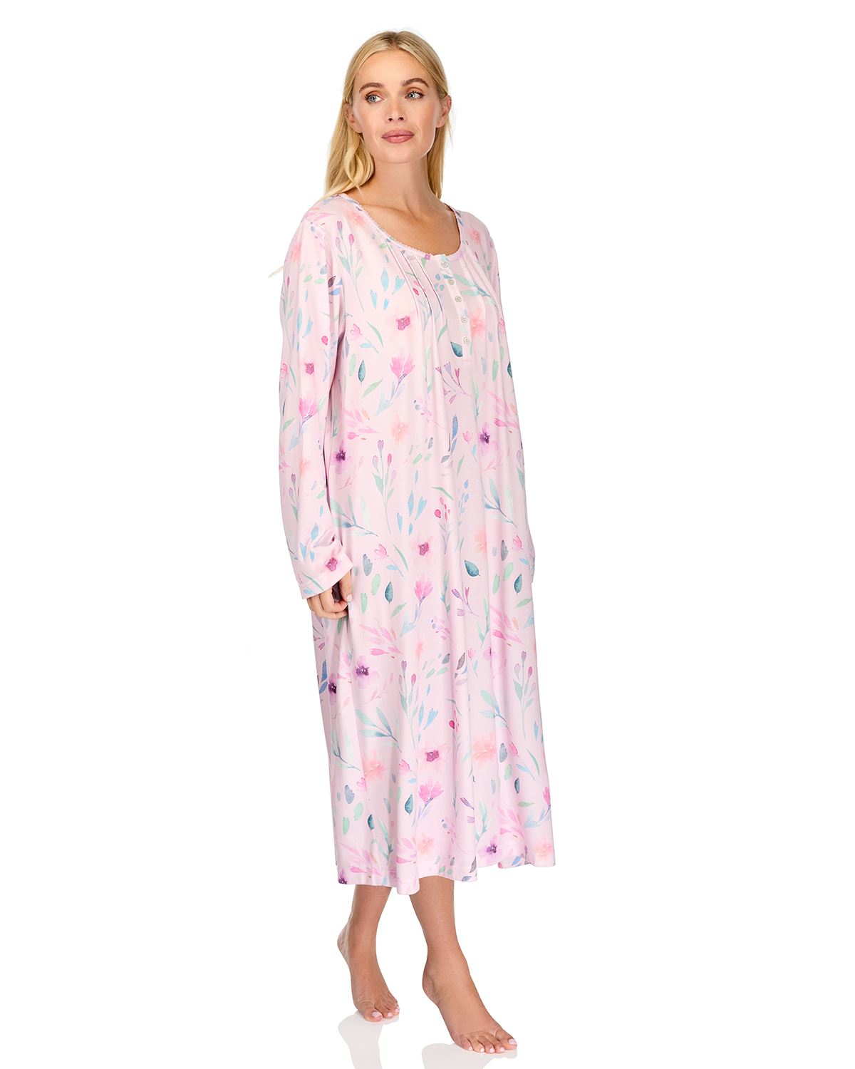 La Marquise Womens 'Watercolours' 43" & 50" Long Sleeve Jersey Nightie