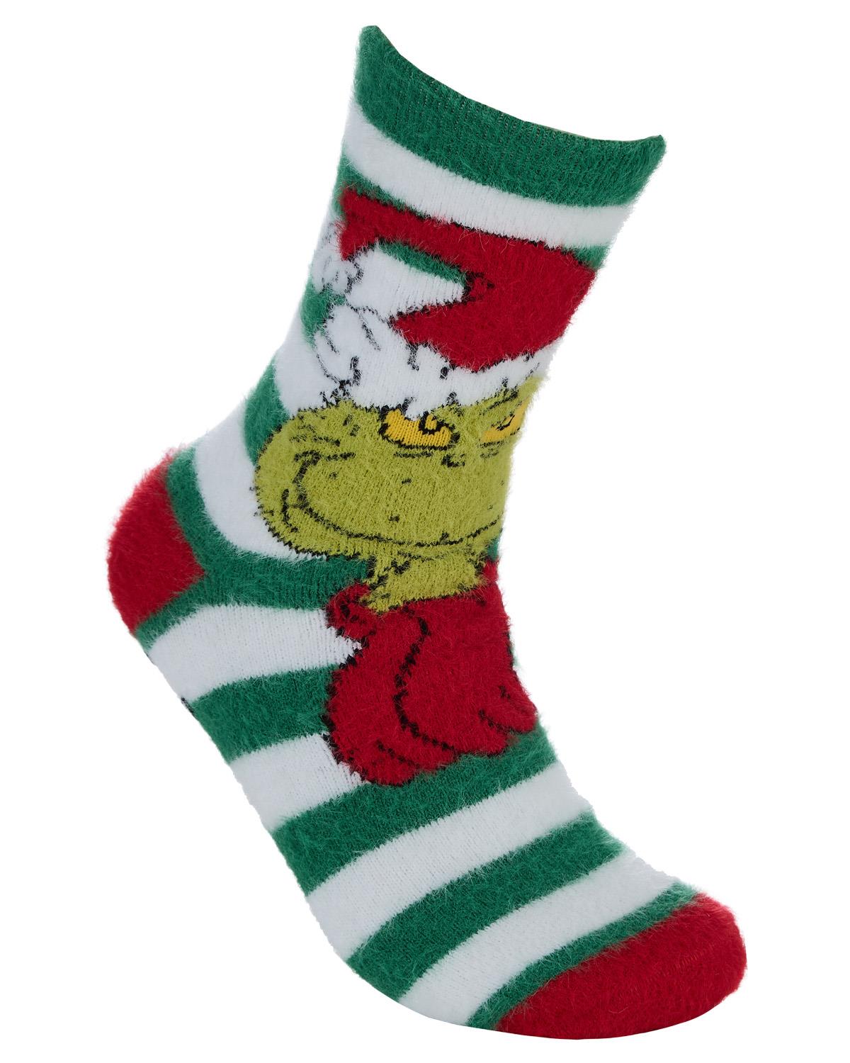 2 Pairs Womens Grinch Stripey Feather Cosy Socks 4-8