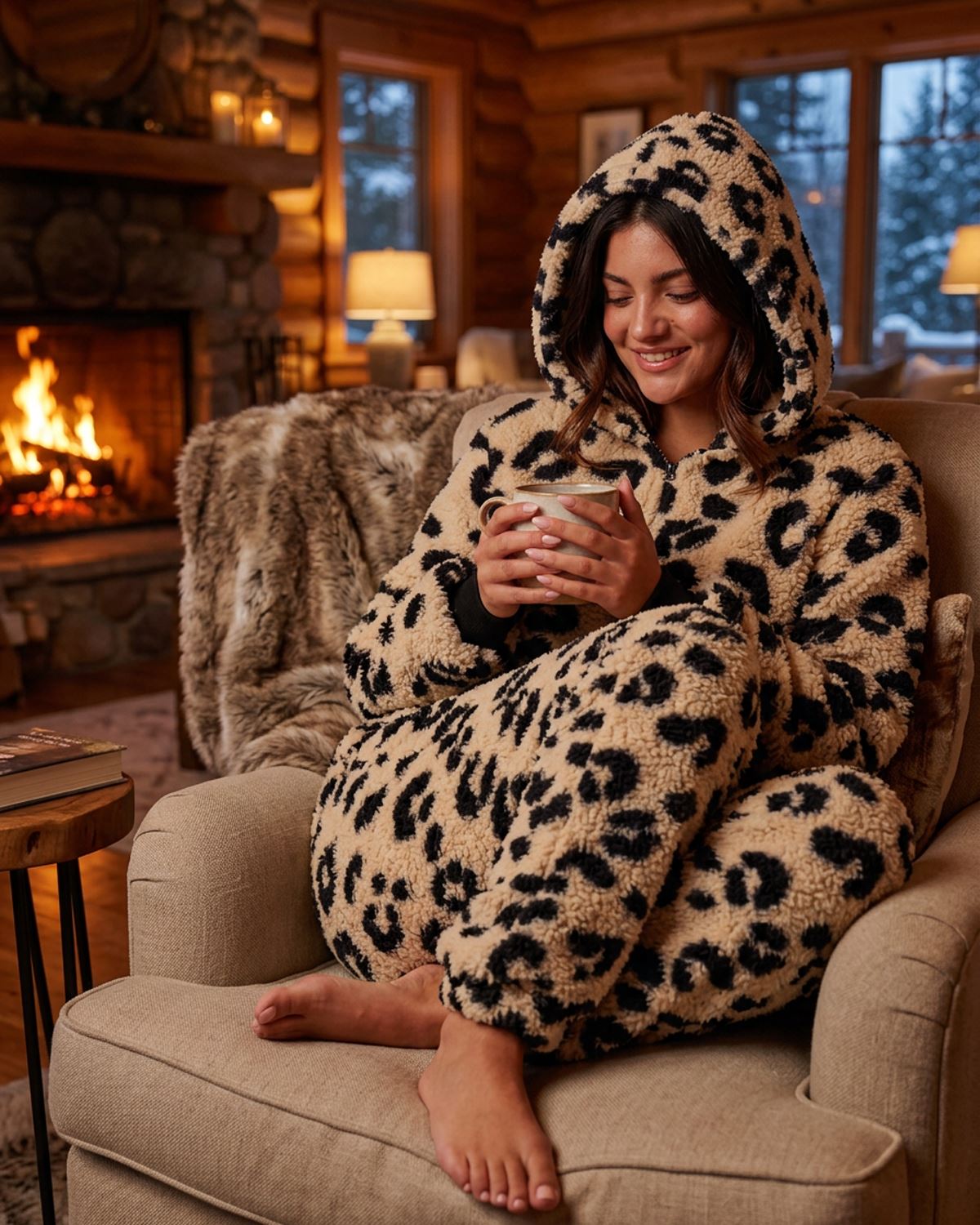 Loungeable Womens Leopard Print Borg Fleece Onesie