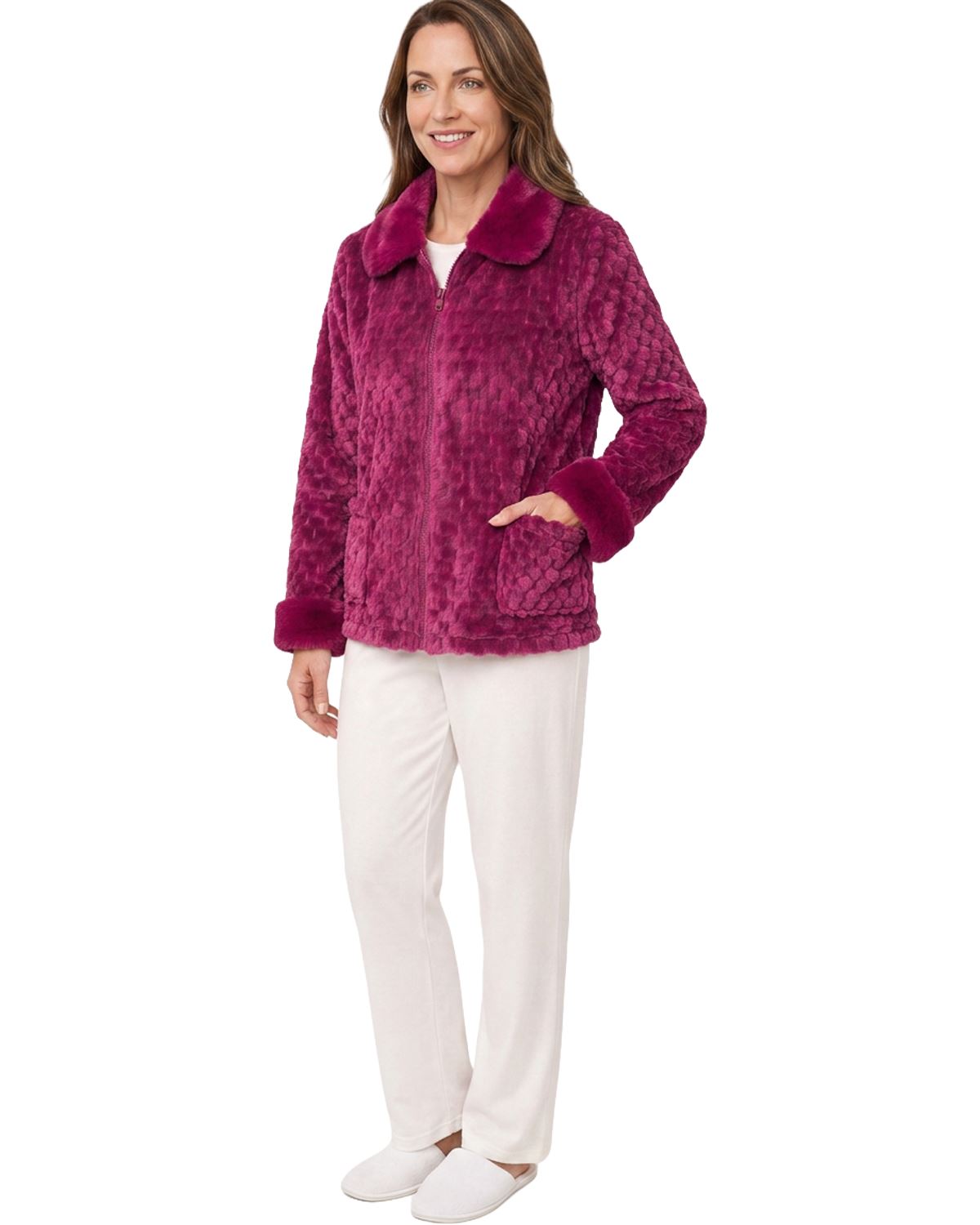 Marlon Womens Faux Fur Puff Fleece Zip Bedjacket