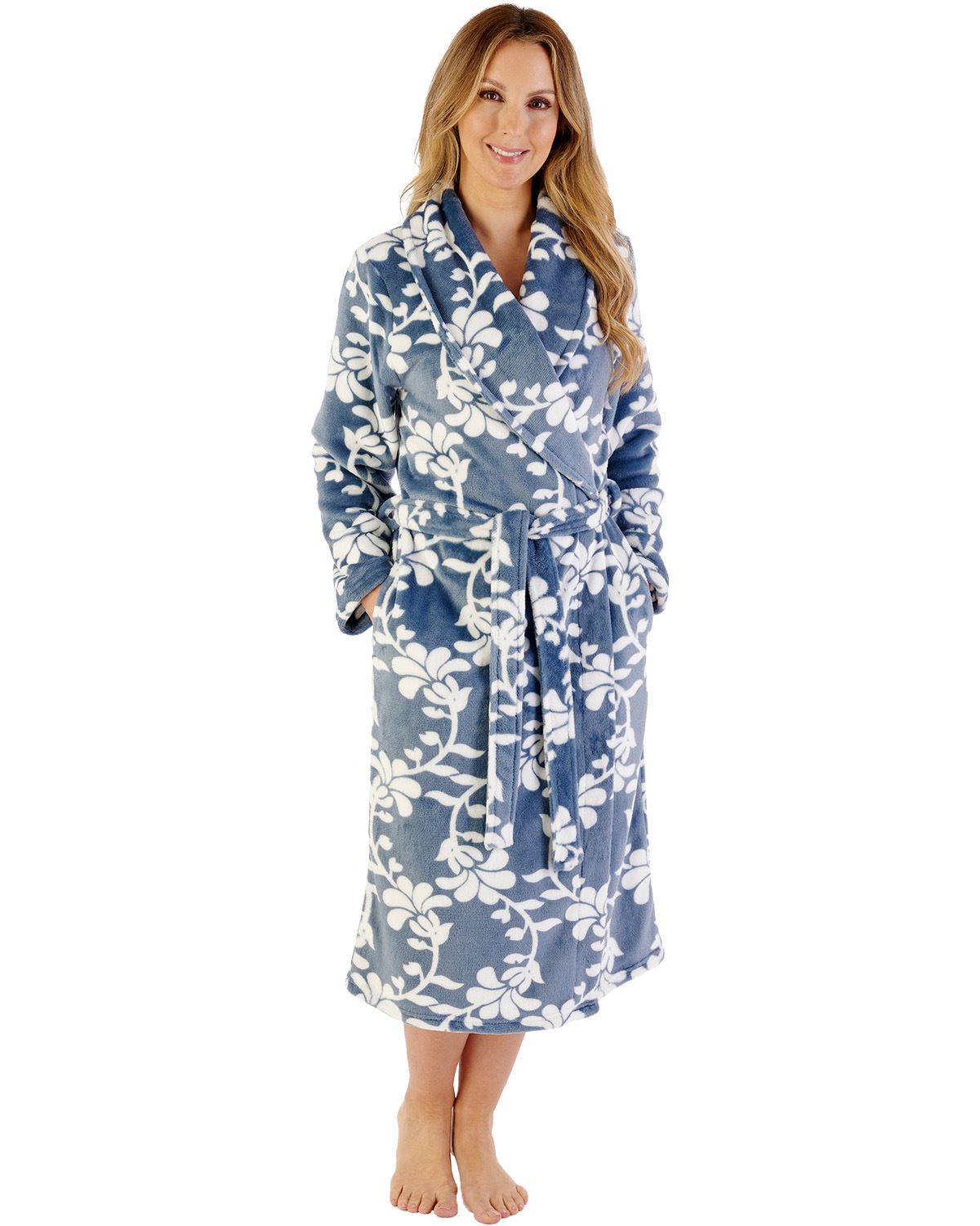 Slenderella Womens 46" Floral Flannel Fleece Shawl Collar Wrap