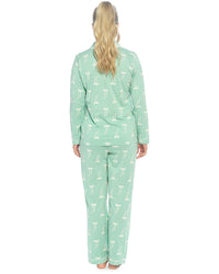 Foxbury Womens Button Through Jersey Cotton Long Pyjamas