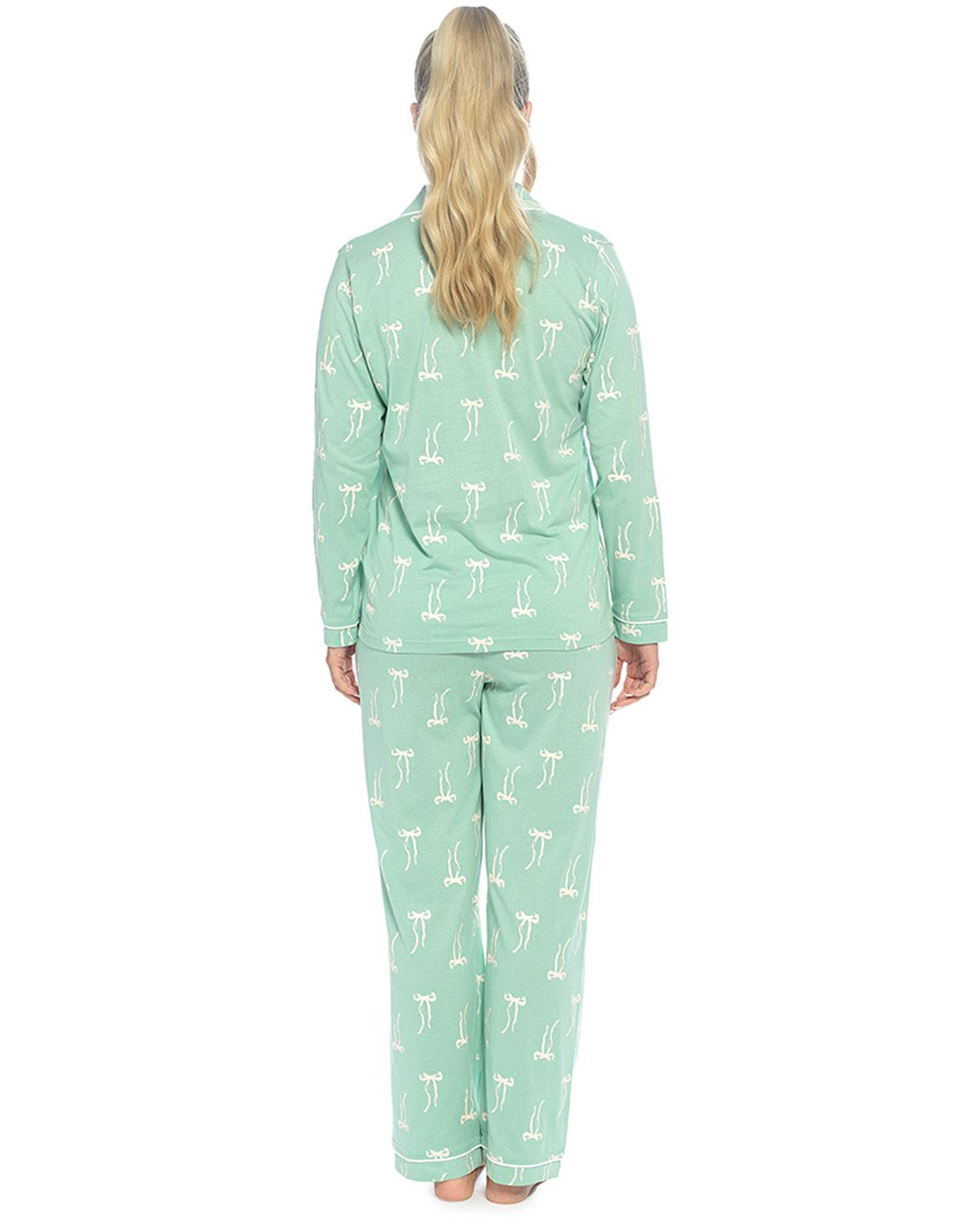 Foxbury Womens Button Through Jersey Cotton Long Pyjamas