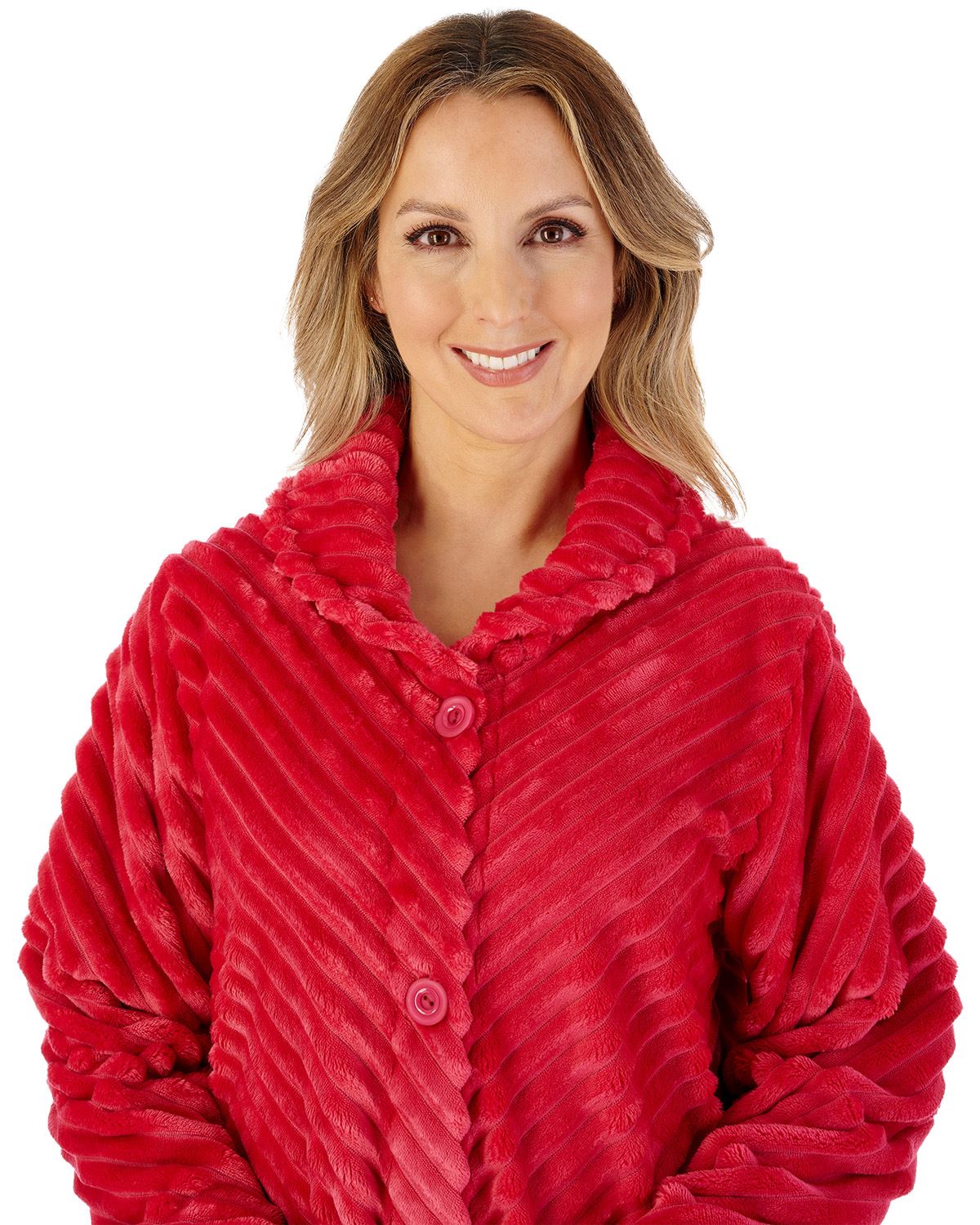 Slenderella Womens Supersoft Rib Fleece 50" Button Through Housecoat