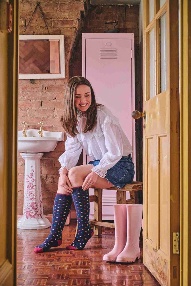 HJ Hall Womens Cotton Spotty Welly Socks