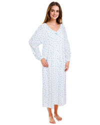 Cottonique Womens Long Sleeve Cotton Floral Nightdress