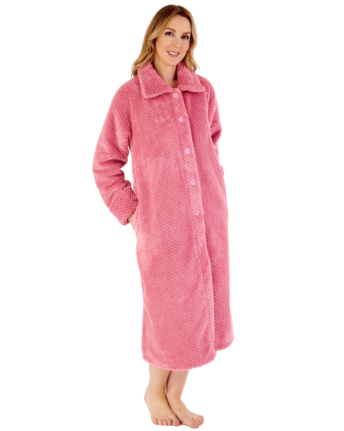 Slenderella Womens 46" Waffle Fleece Button Dressing Gown