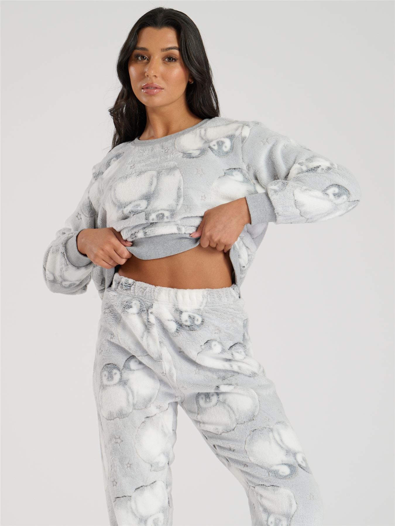 Fluffy Pyjamas Womens Grey Fleece Pyjamas Loungeable Womens