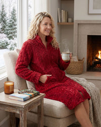 Indigo Sky Womens Cable Effect Fleece Zip Robe