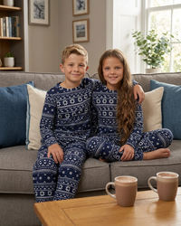 Slumber Hut Girls Jersey Navy Fairisle Pyjamas