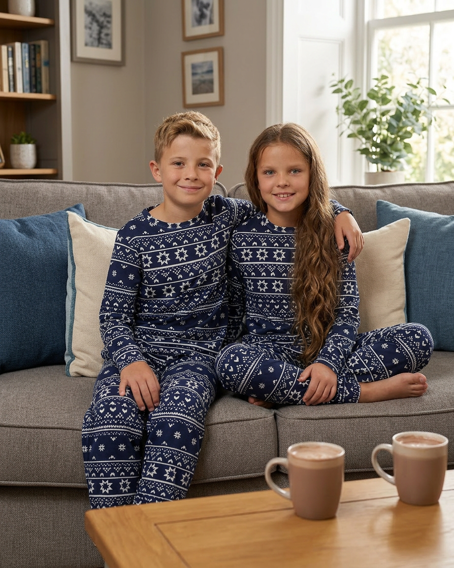 Slumber Hut Girls Jersey Navy Fairisle Pyjamas