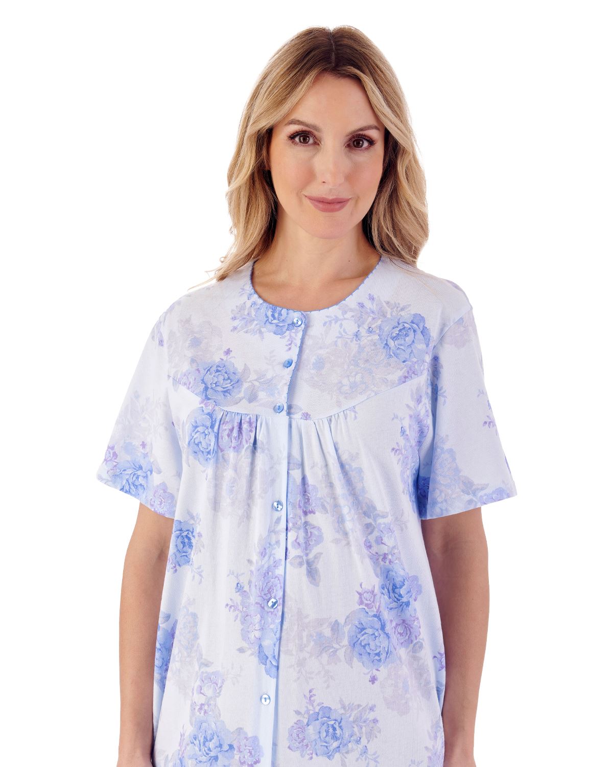 Slenderella Womens 46" Large Floral Short Sleeve Cotton Button Nightie