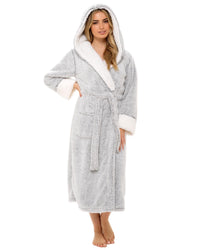Womens Textured Fleece Sherpa Trim Dressing Gown