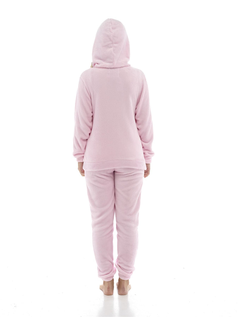 Womens Polished Fleece Slogan Hooded Pyjamas