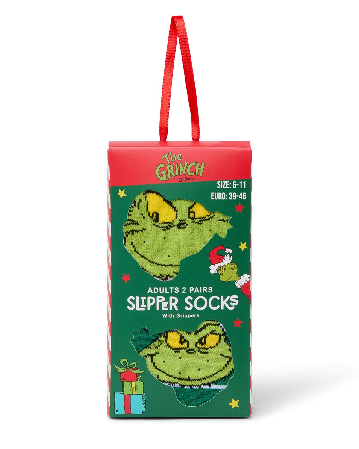 2 Pairs Grinch Slipper Socks - Gift Box