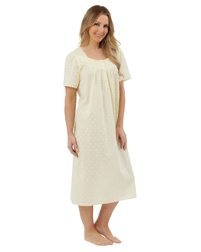 Marlon Womens Linear Floral 45" Short Sleeve Button Nightie