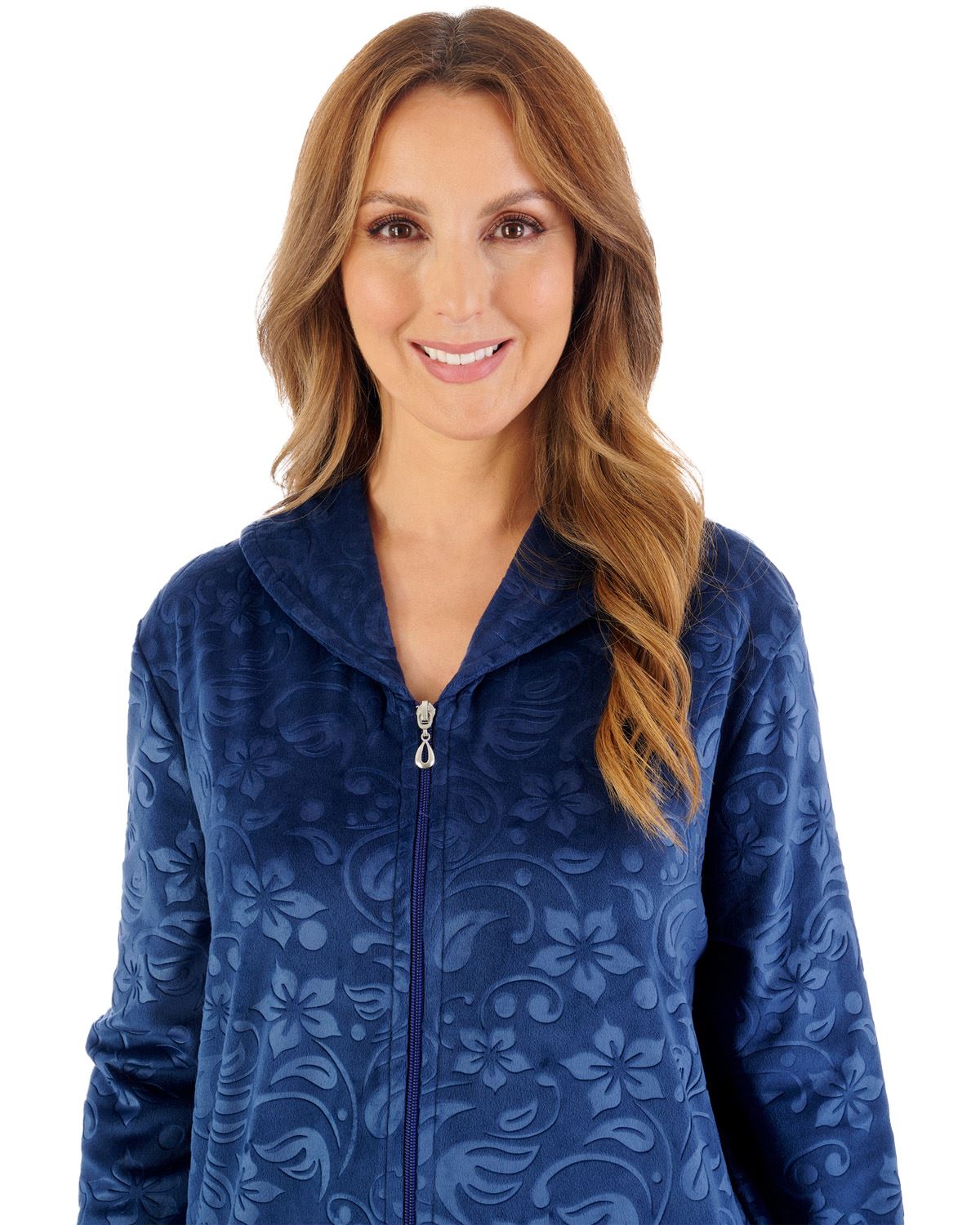 Slenderella Womens Embossed Crystal Fleece 46" Zip Through Housecoat