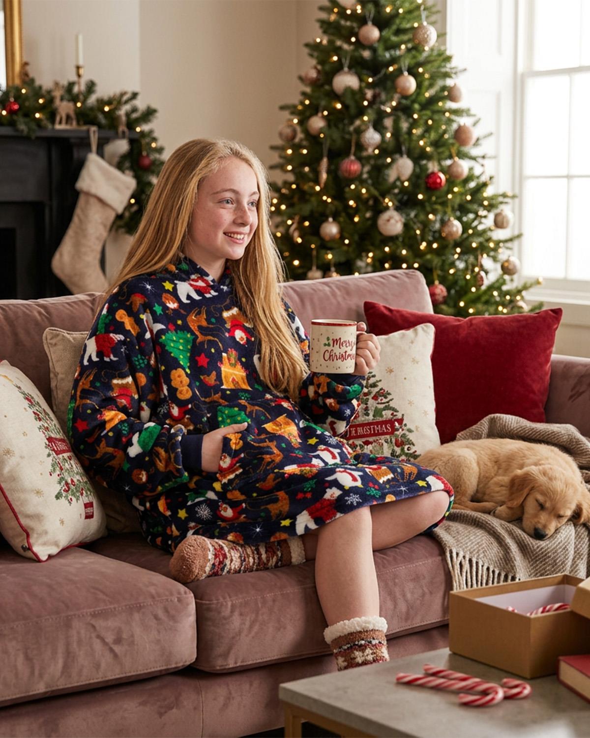 Huggable Kids Christmas Print Oversized Hoodie