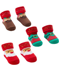 Festive Socks 3 Pairs Baby Xmas Cotton Rich Socks In Bag