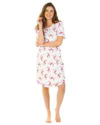 La Marquise Womens Festive Prints Short Sleeve Nightie