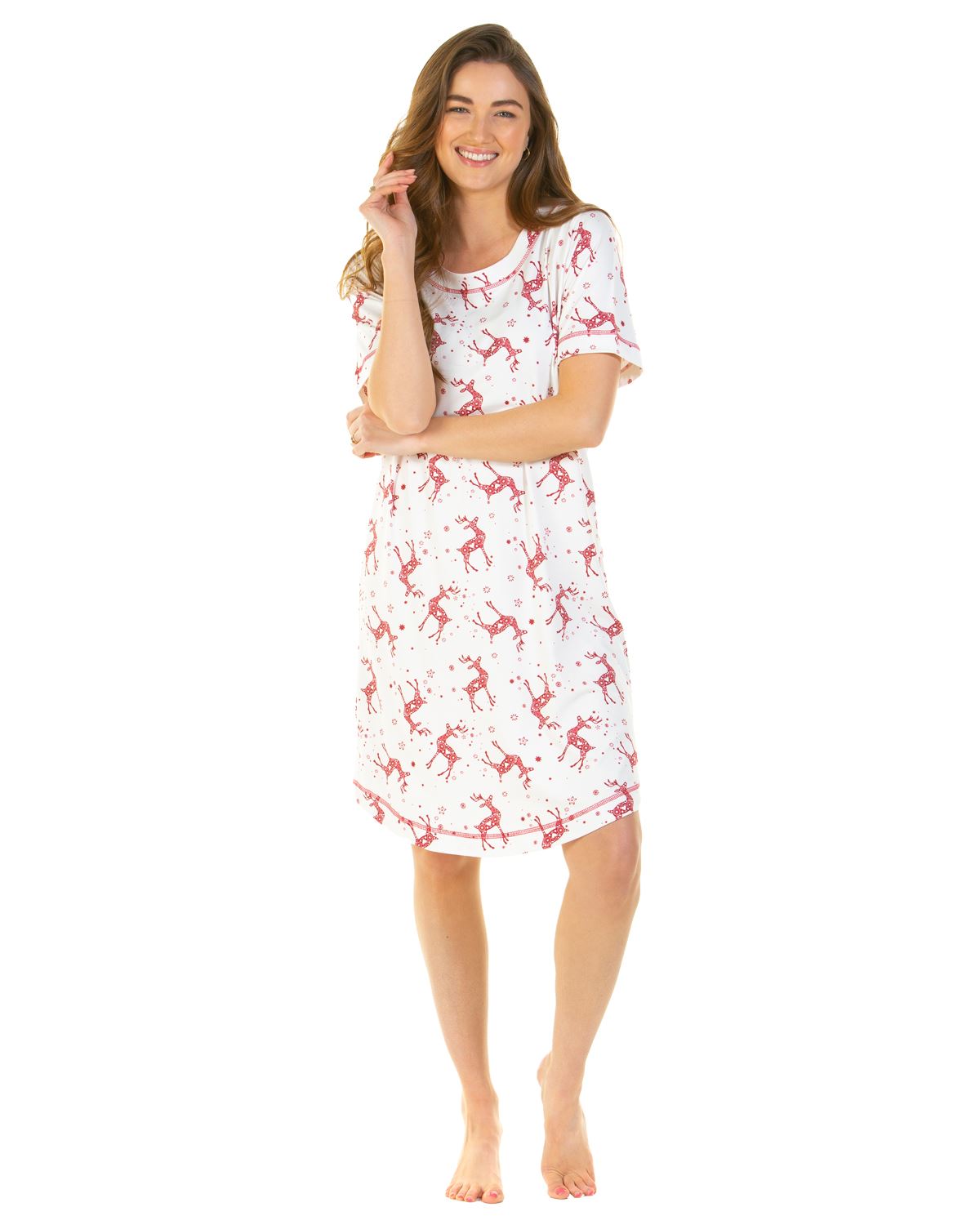 La Marquise Womens Festive Prints Short Sleeve Nightie