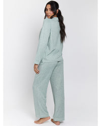 Loungeable Womens Marl Brushed Rib Buttoned Pyjamas