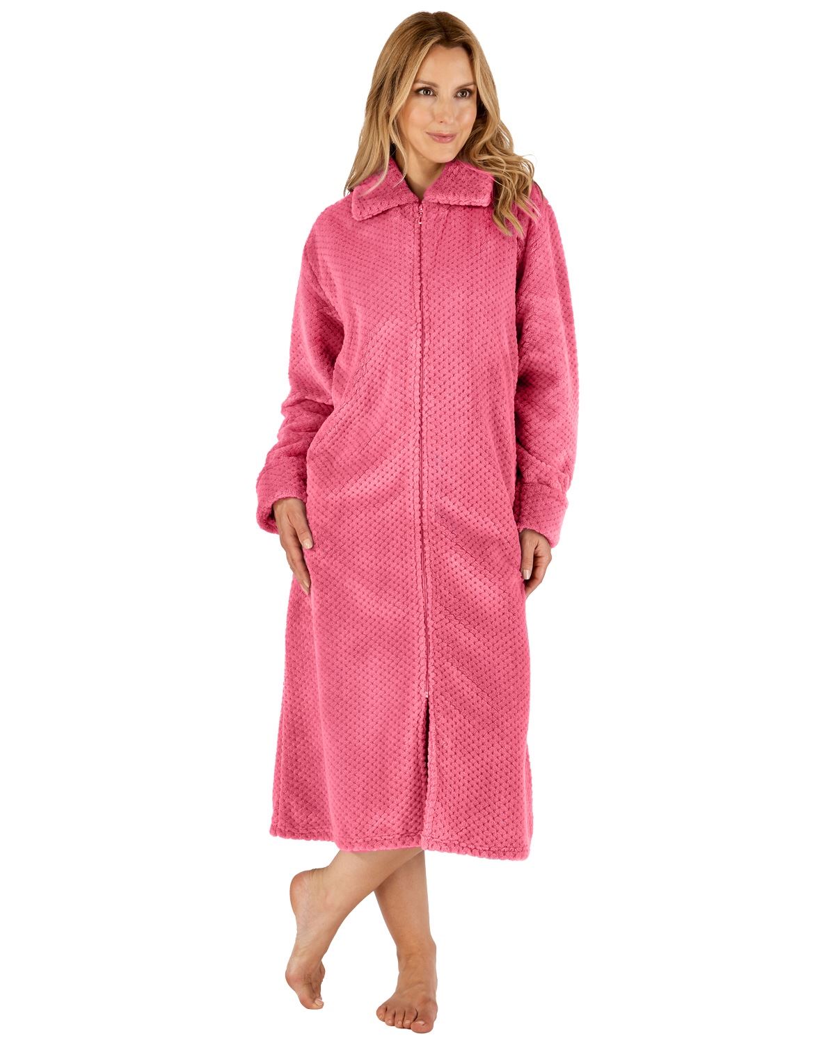 Pink Dressing Gown Womens With Zip Gytharion Knee-Length Hooded Robes For Women Soft Comfy Flannel Pink Dressing Gown Womens With Zip Gytharion Knee-Length Hooded Robes For Women Soft Comfy Flannel