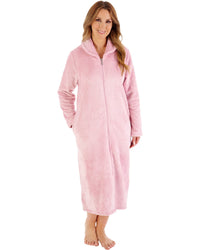 Slenderella Womens Floral Embossed Fleece 46" Zip Housecoat