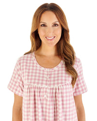 Slenderella Womens Brushed Woven Gingham 42" Short Sleeve Nightdress