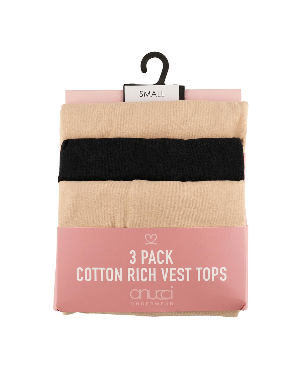 Anucci Womens 3 Pack Cotton Rich Vest Tops