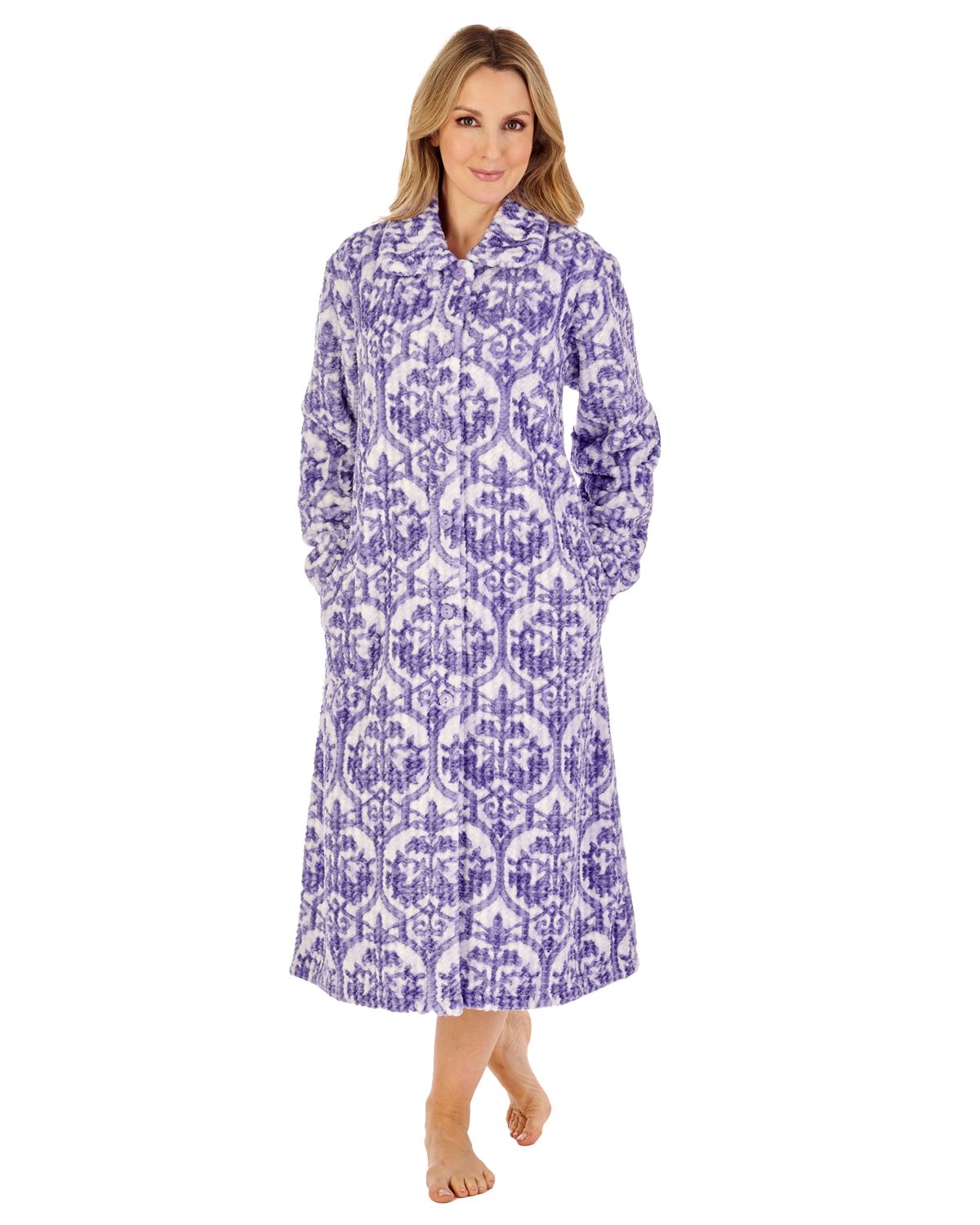 Slenderella Womens Printed Waffle Fleece Button Dressing Gown