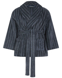 Walker Reid Mens Grey Stripe Coral Fleece Bed Jacket