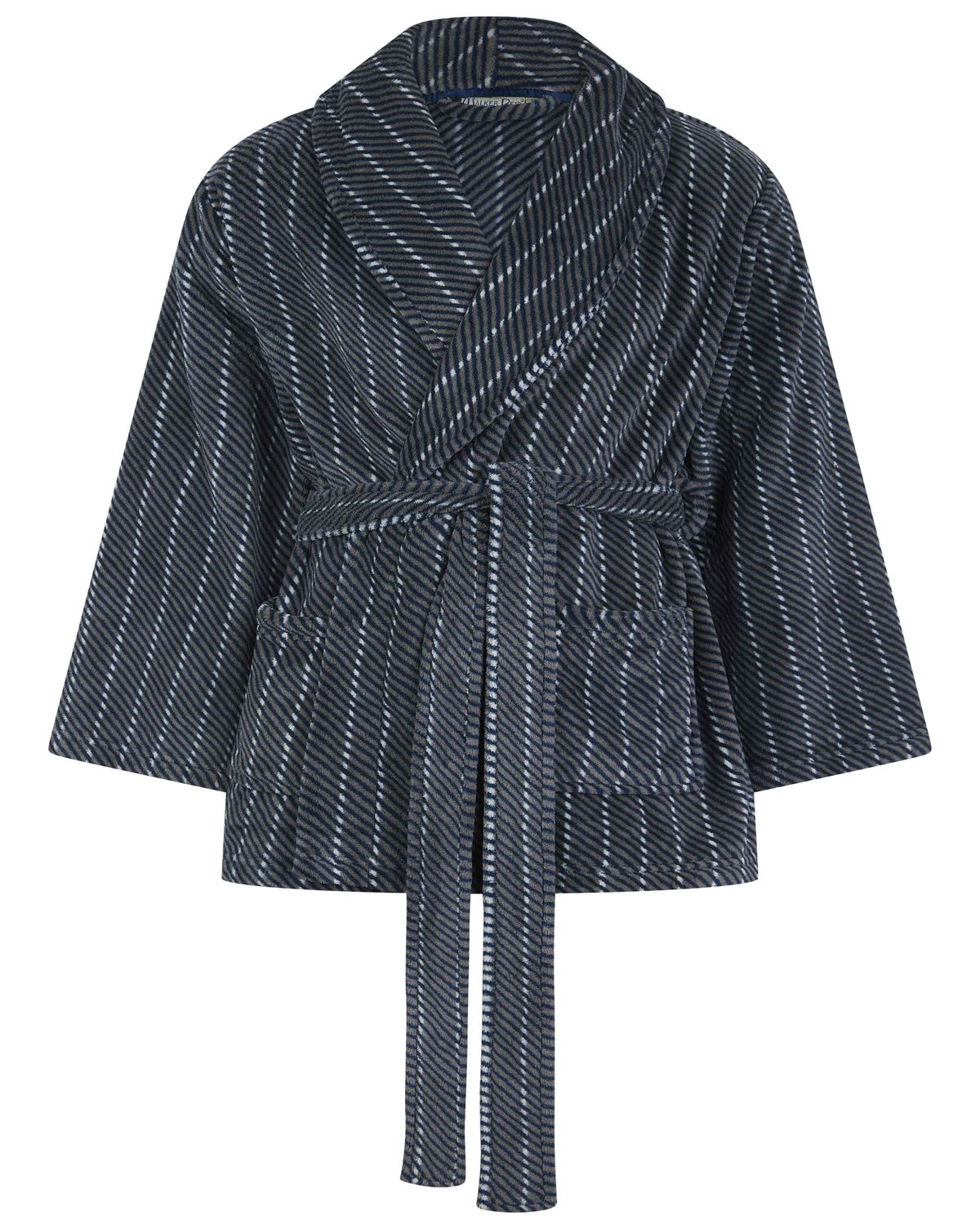 Walker Reid Mens Grey Stripe Coral Fleece Bed Jacket