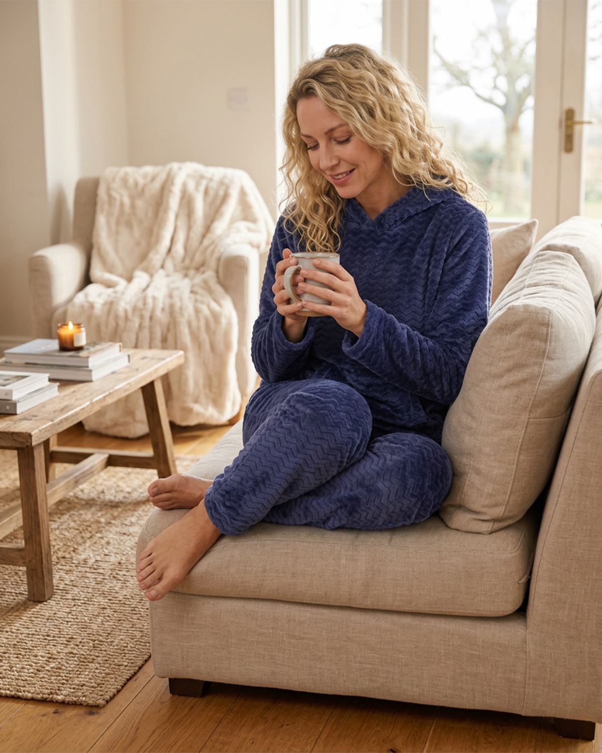 Indigo Sky Womens Zig Zag Fleece Hooded Pyjamas