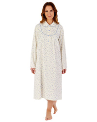 Slenderella Womens Leaf Print Flannel Cotton 45" Long Sleeve Nightdress