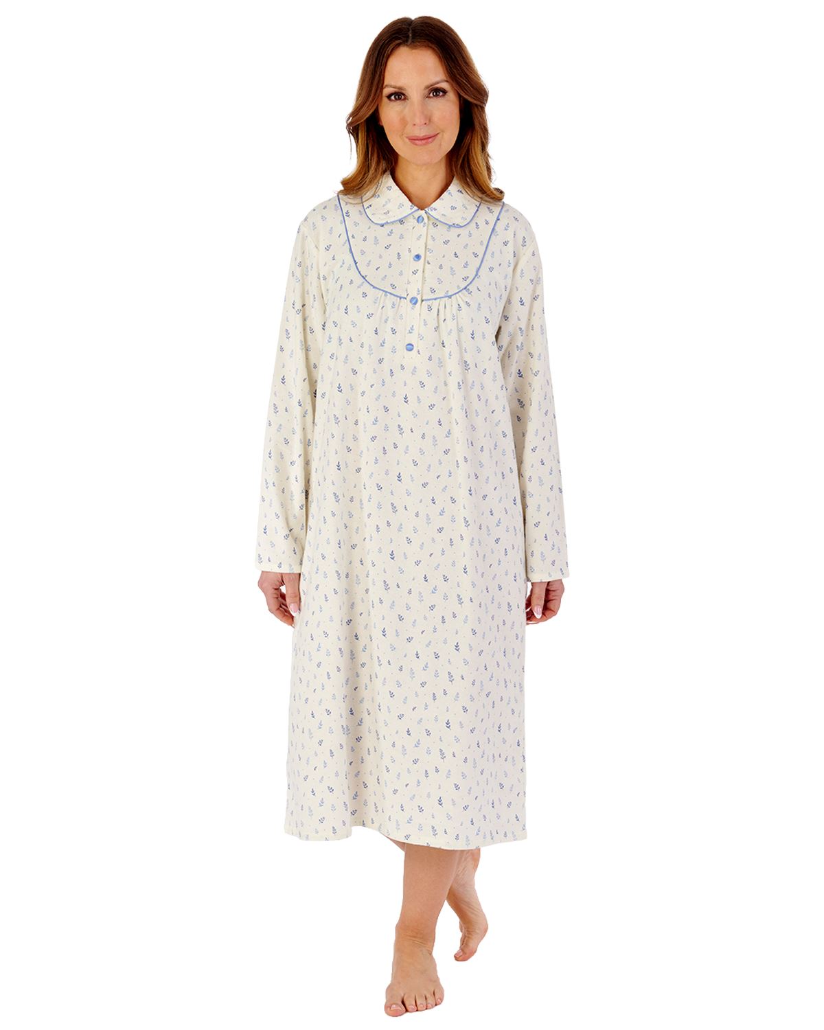 Slenderella Womens Leaf Print Flannel Cotton 45" Long Sleeve Nightdress