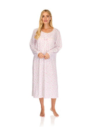 La Marquise Womens 'Vintage Blossoms' Long Sleeve Jersey Nightie