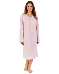 Slenderella Womens Ditsy Berry Jersey 42" Long Sleeve Nightdress