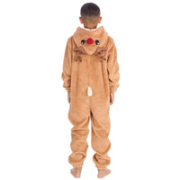 Kids Brown Sherpa Reindeer Onesie