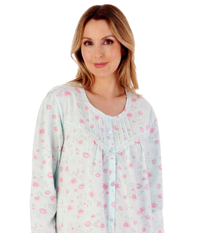 Slenderella Womens 100% Woven Cotton Long Sleeve Button Nightie