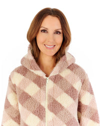 Slenderella Womens Printed Check Fleece  46" Zip Housecoat