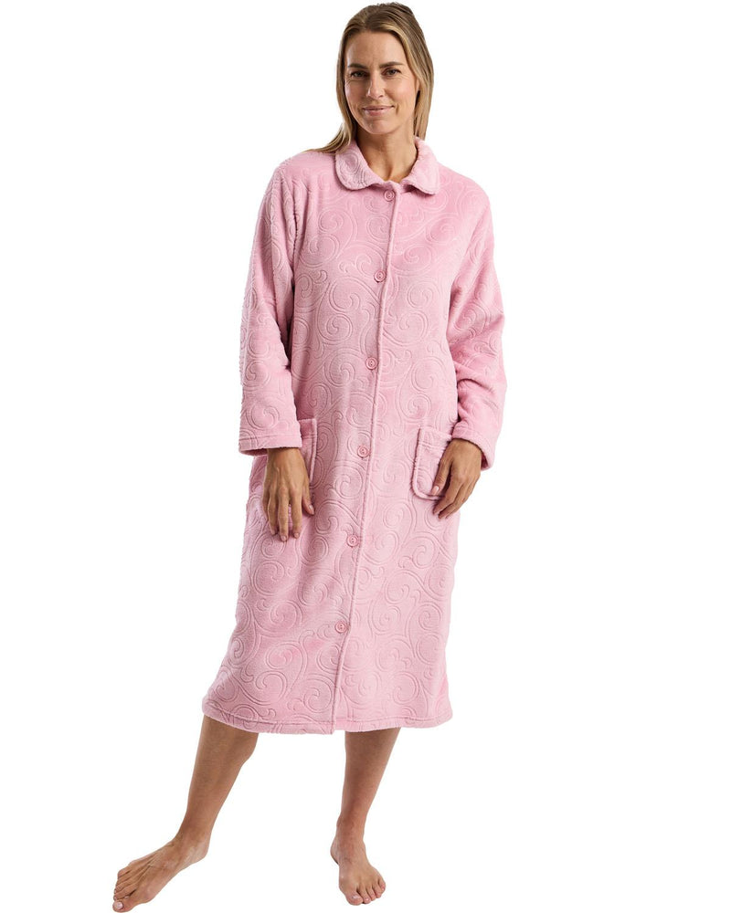 Marlon Womens Swirl Fleece Button Housecoat