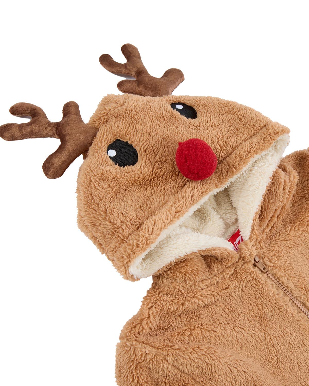 Kids Brown Sherpa Reindeer Onesie