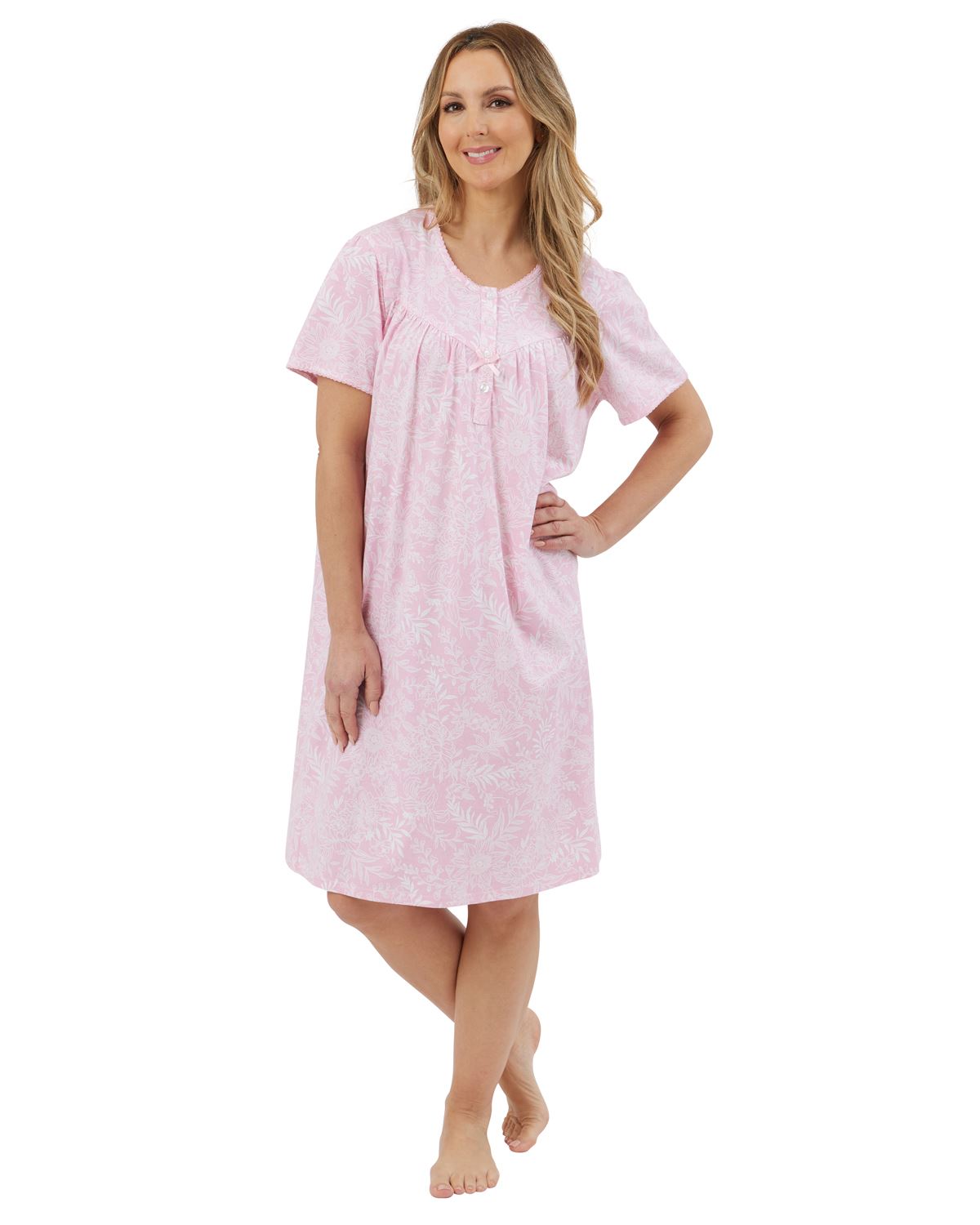 Marlon Womens Linear Floral 40" Short Sleeve Nightie
