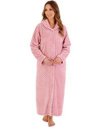 Slenderella Womens Supersoft Rib Fleece 50" Button Through Housecoat