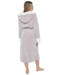 Womens Textured Fleece Sherpa Trim Dressing Gown