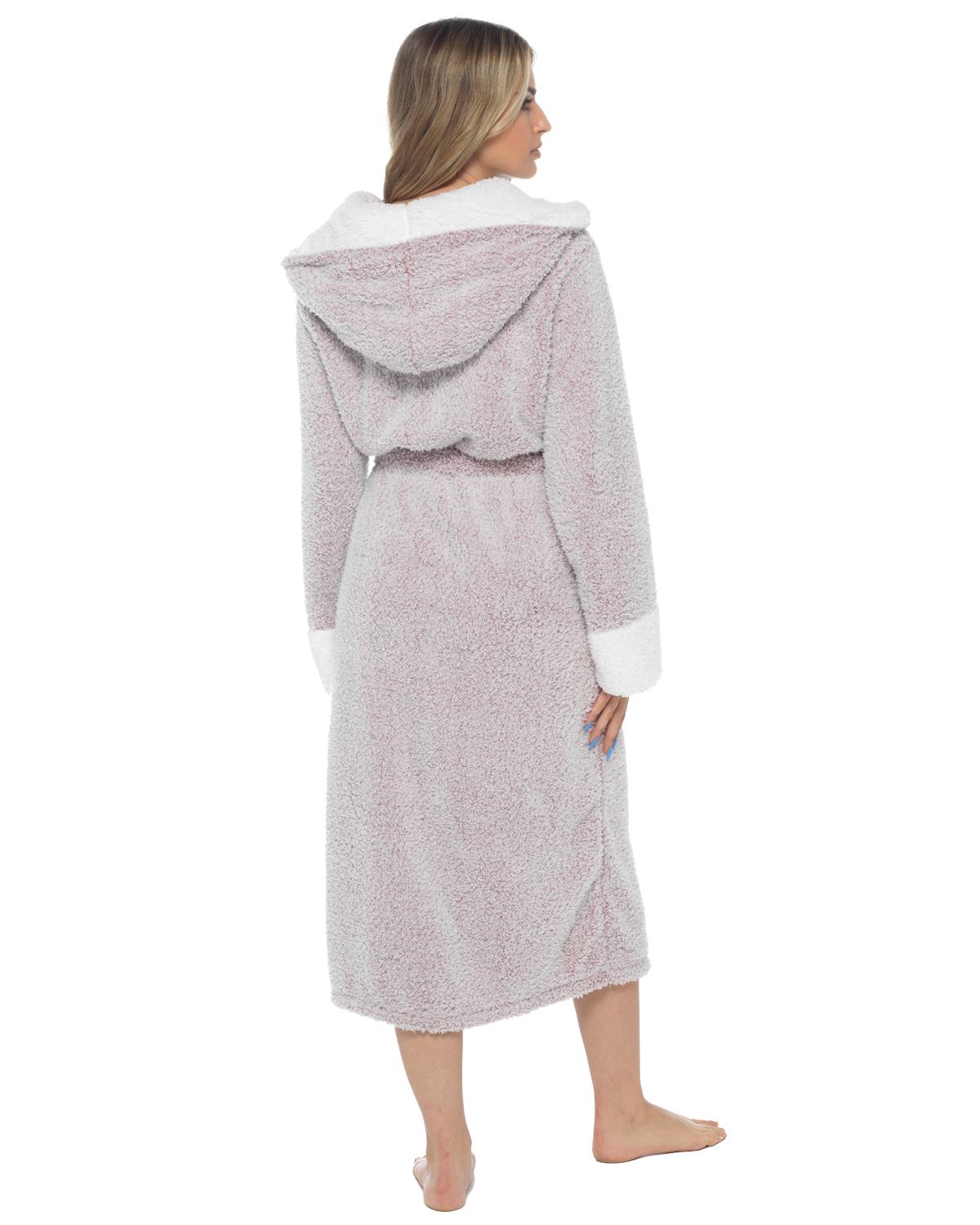 Womens Textured Fleece Sherpa Trim Dressing Gown