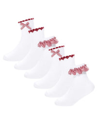 Girls 6 Pack Gingham Lace Socks